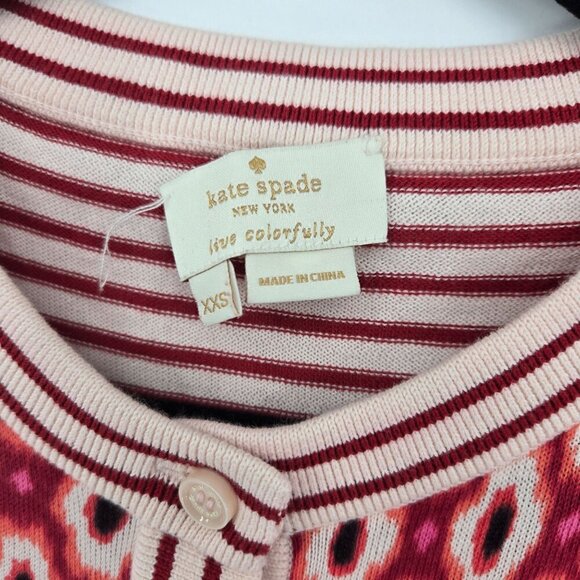 Kate spade New York Live colorfully XXS Posy Ikat Red Chestnut button cardigan - Picture 4 of 10